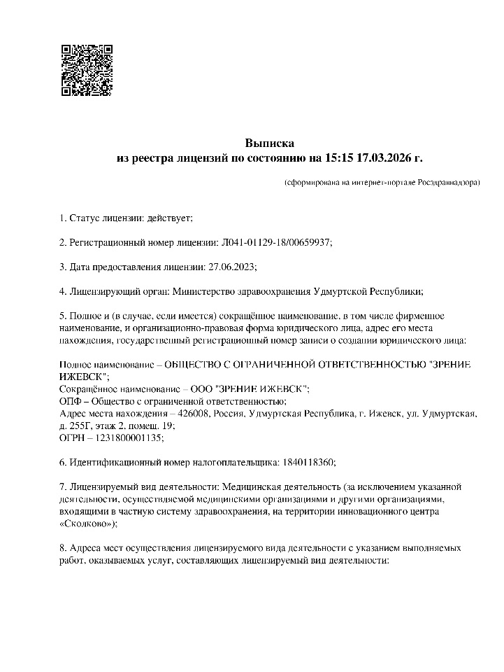 Лицензия Зрение Ижевск